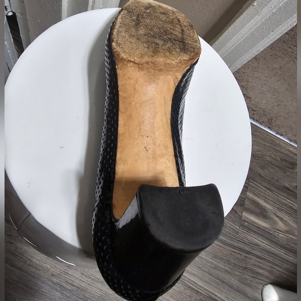 Stuart Weitzman Patent Leather Gold Crested Heeled Pumps Shoe BlueBlack 8.5 🌴✌️ - Picture 13 of 13